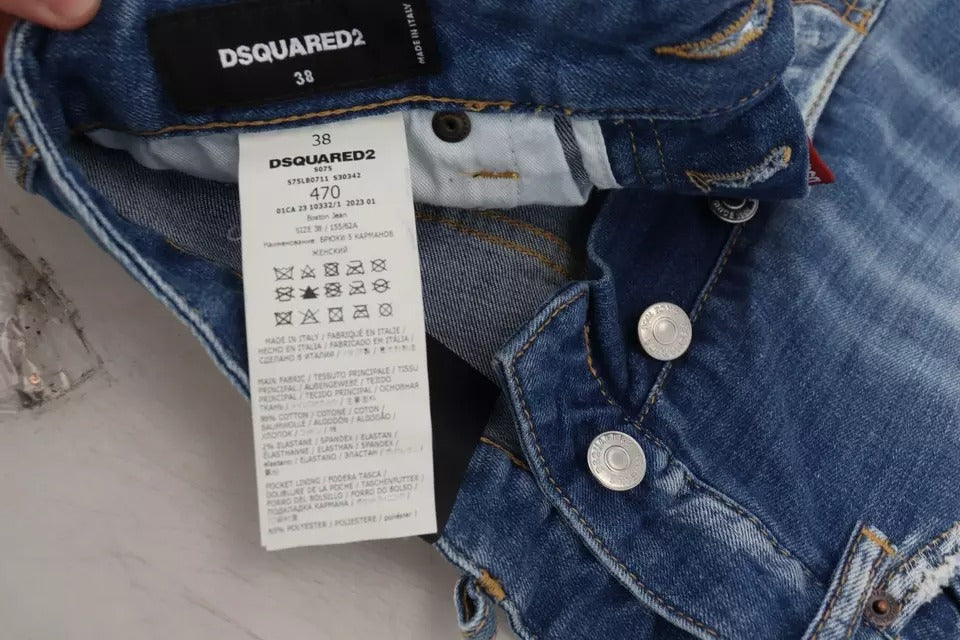 Dsquared² Jean Boston taille haute droit en denim délavé bleu