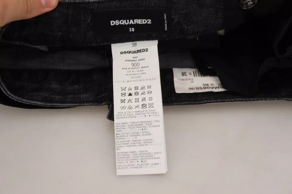 Mini-jupe en jean noir délavé taille mi-haute coupe trapèze