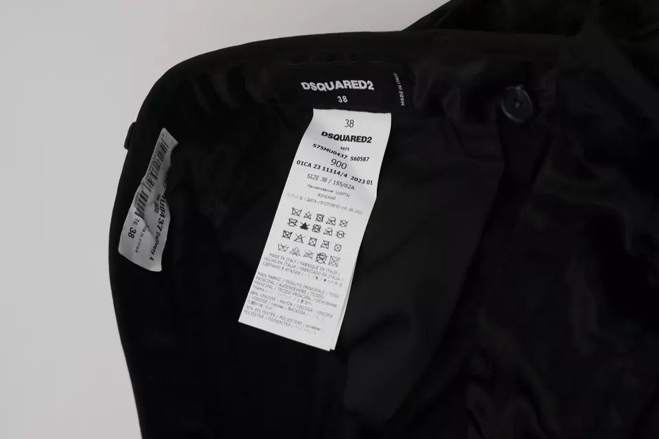 Pantalon noir plissé taille haute jambes larges et court