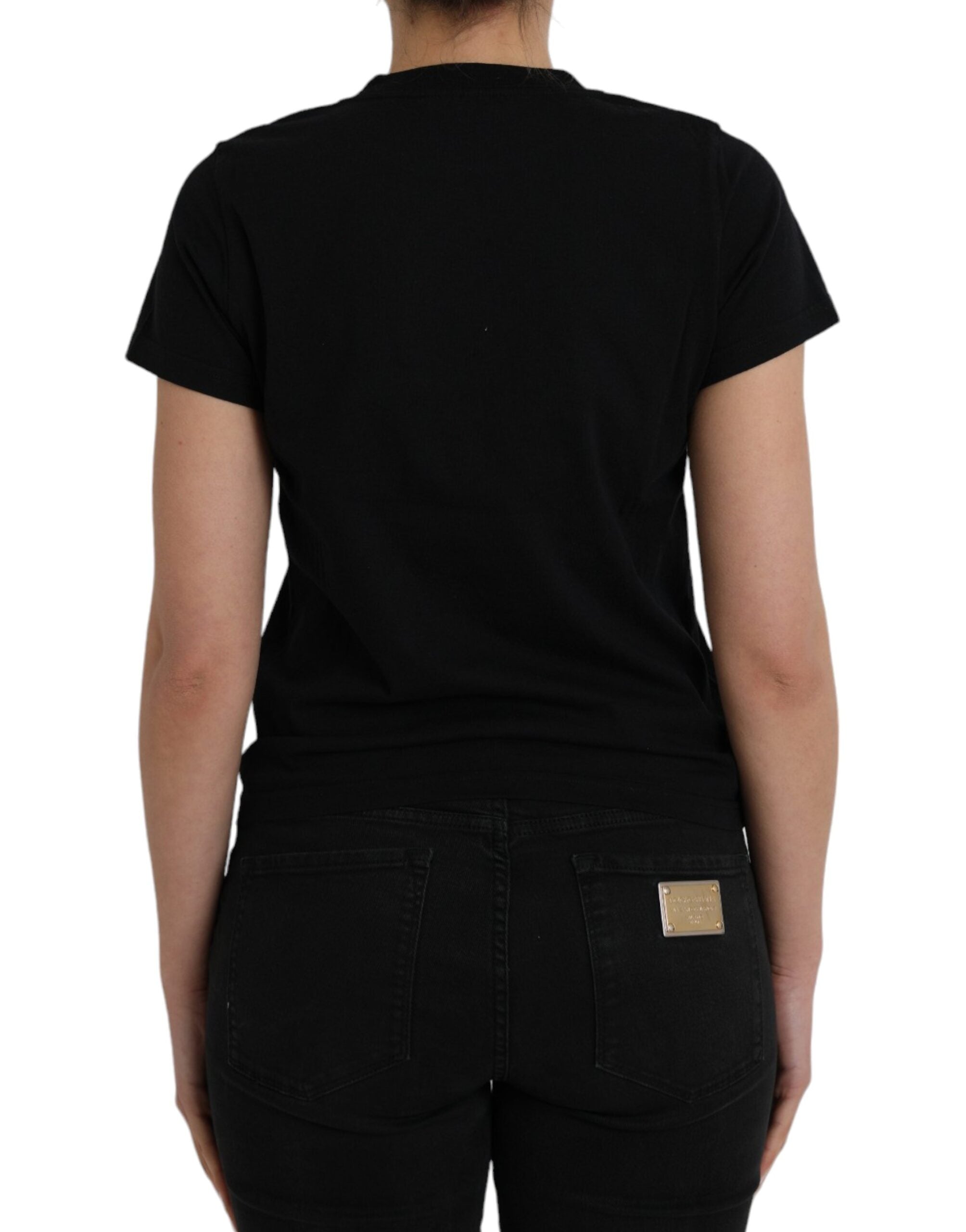 T-shirt à manches courtes et col rond imprimé logo en coton noir