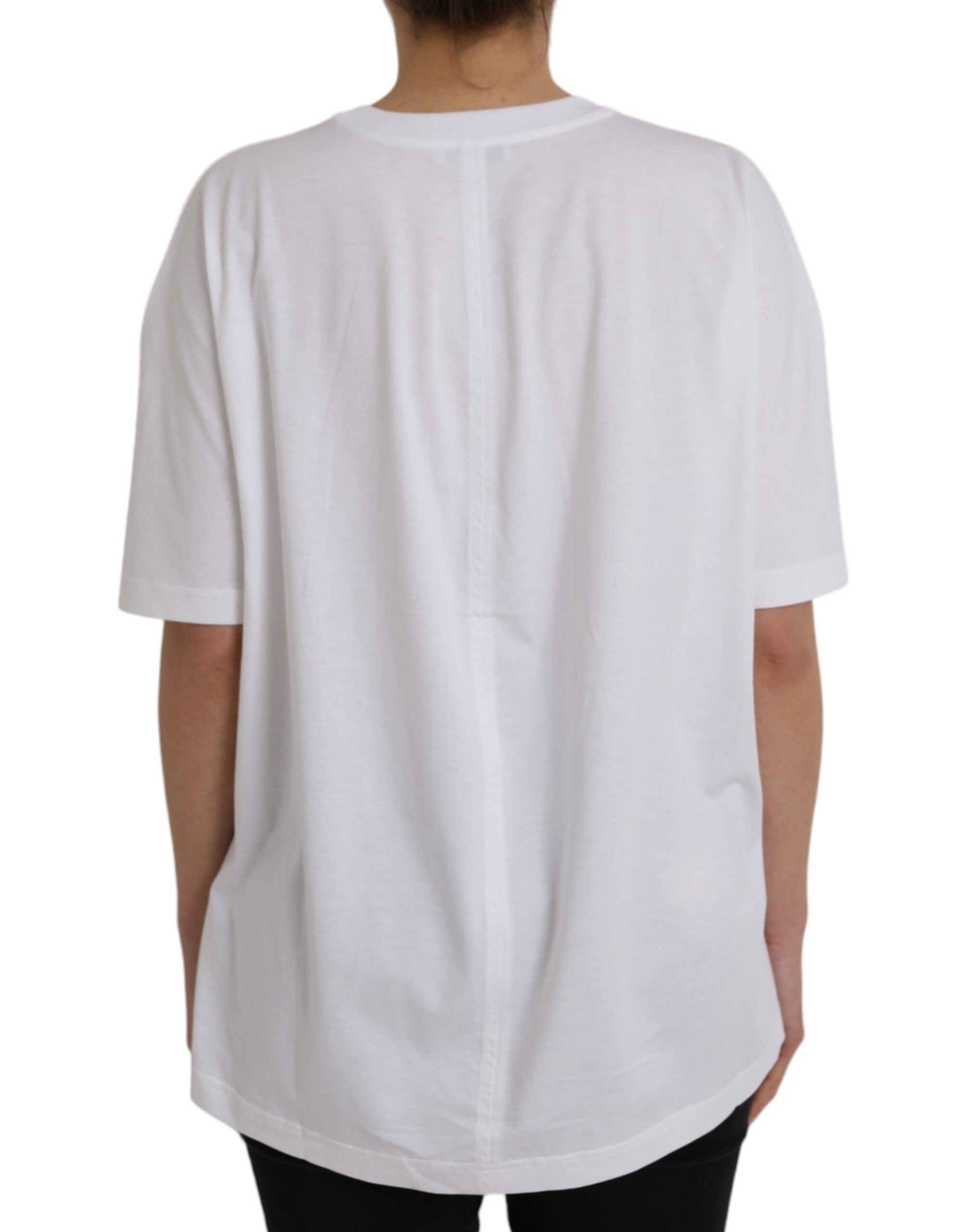 T-shirt blanc en coton à col rond et manches courtes