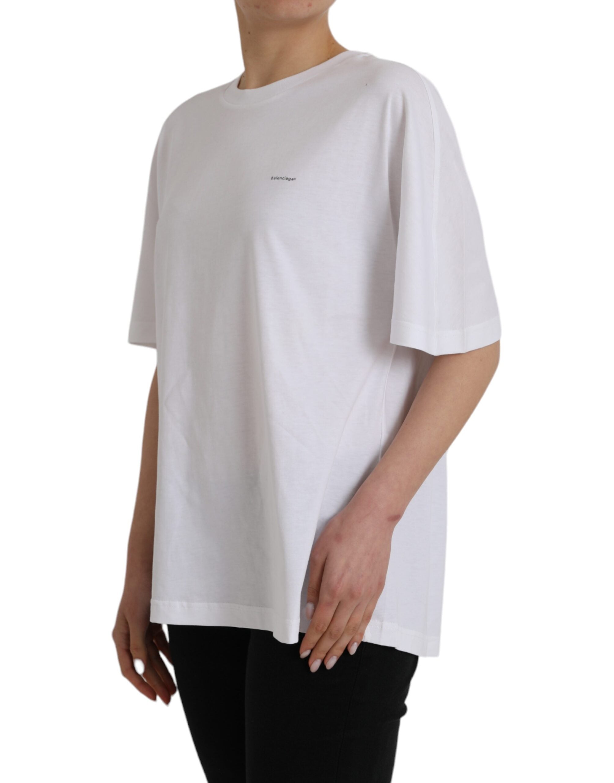 T-shirt blanc en coton à col rond et manches courtes
