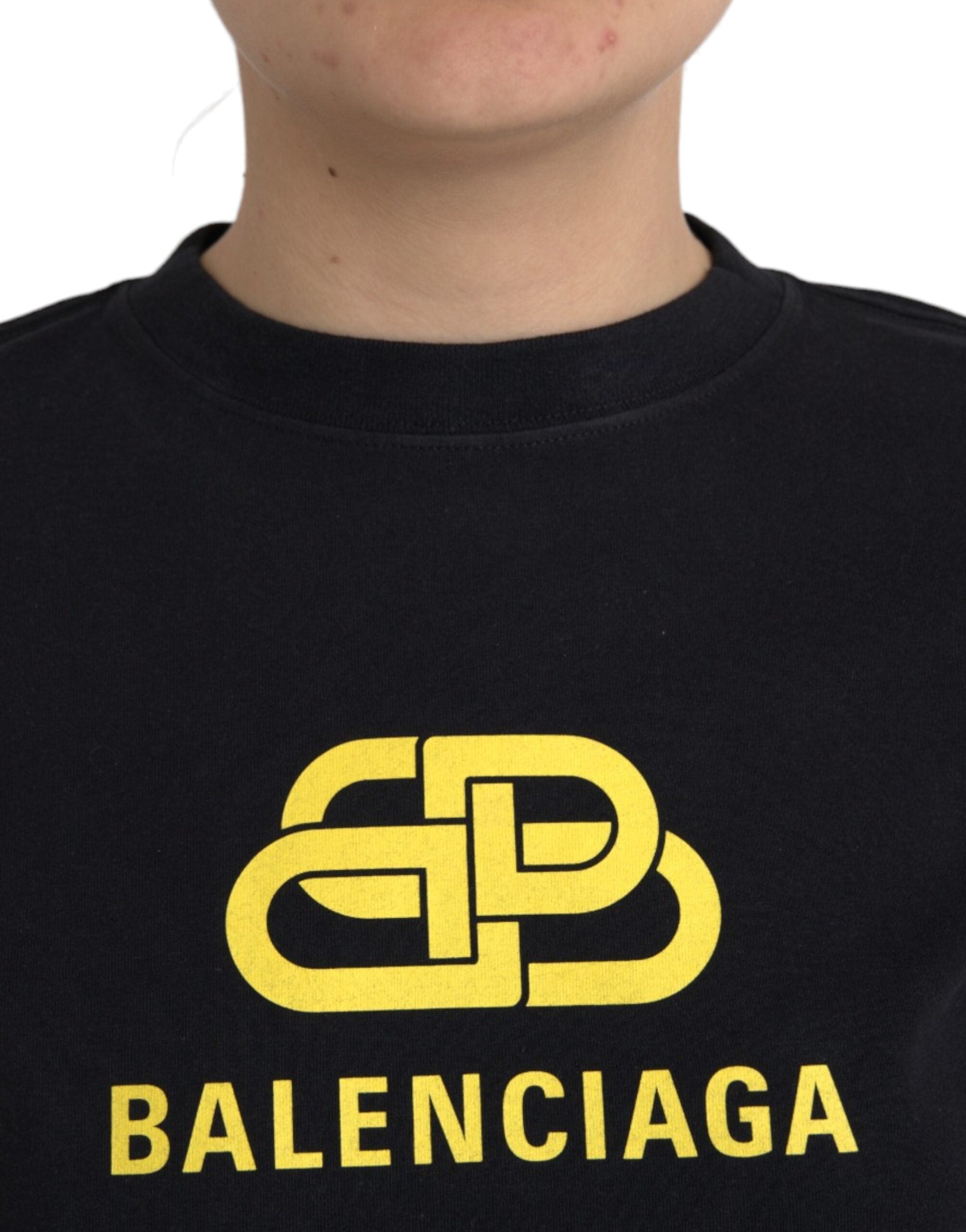 T-shirt noir en coton à manches courtes et col rond avec logo