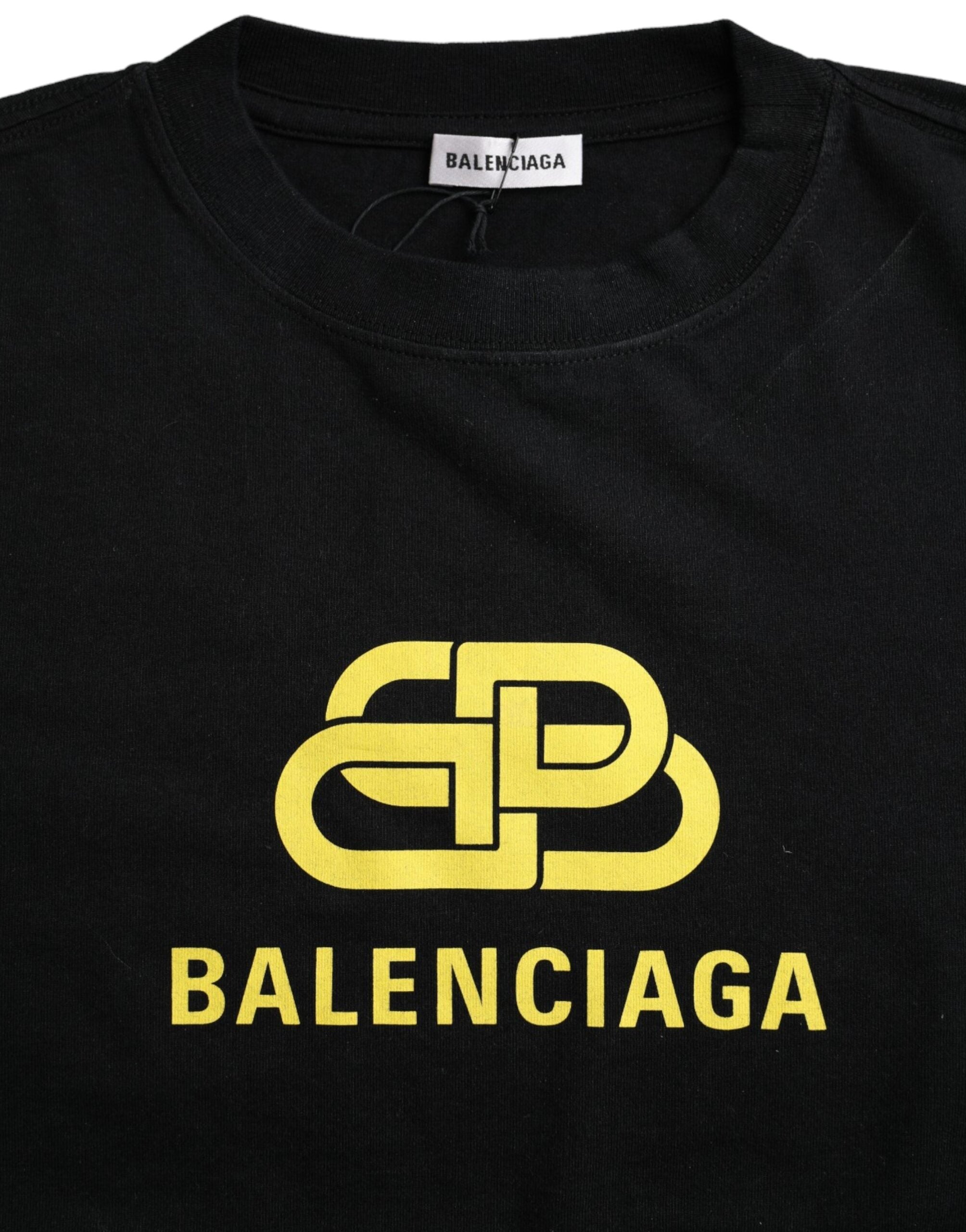 T-shirt noir en coton à manches courtes et col rond avec logo