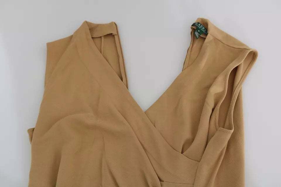 Robe marron en viscose à col V et longueur genou
