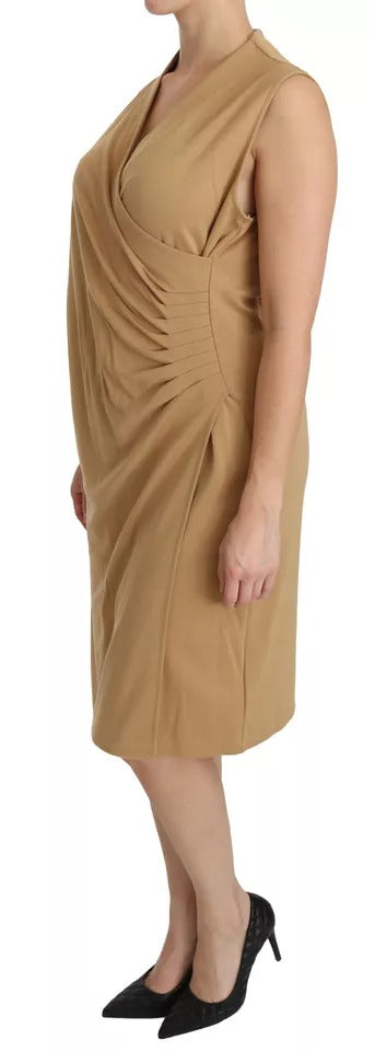 Robe marron en viscose à col V et longueur genou
