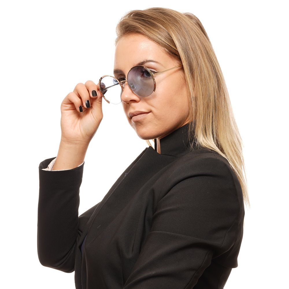 Gold Half-Rim Metal Sunglasses with Blue Lenses
