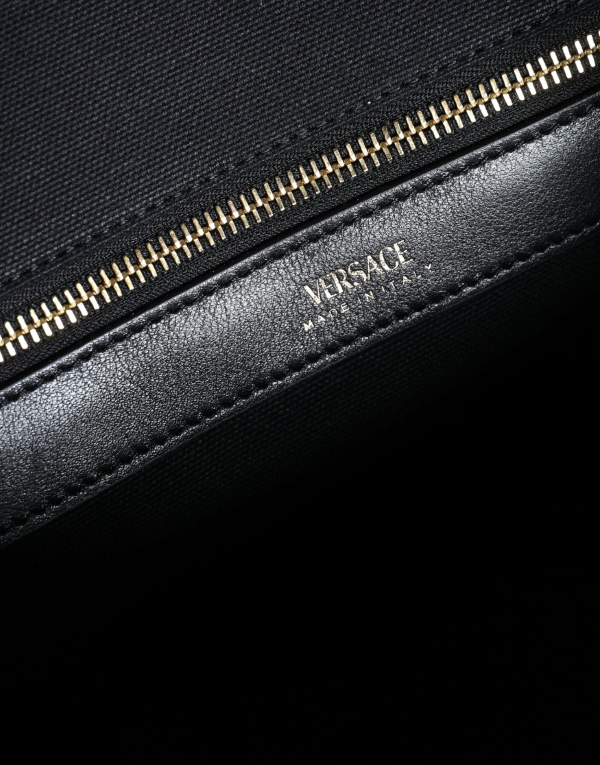 Black Leather & Canvas Crossbody Tote Bag with Logo