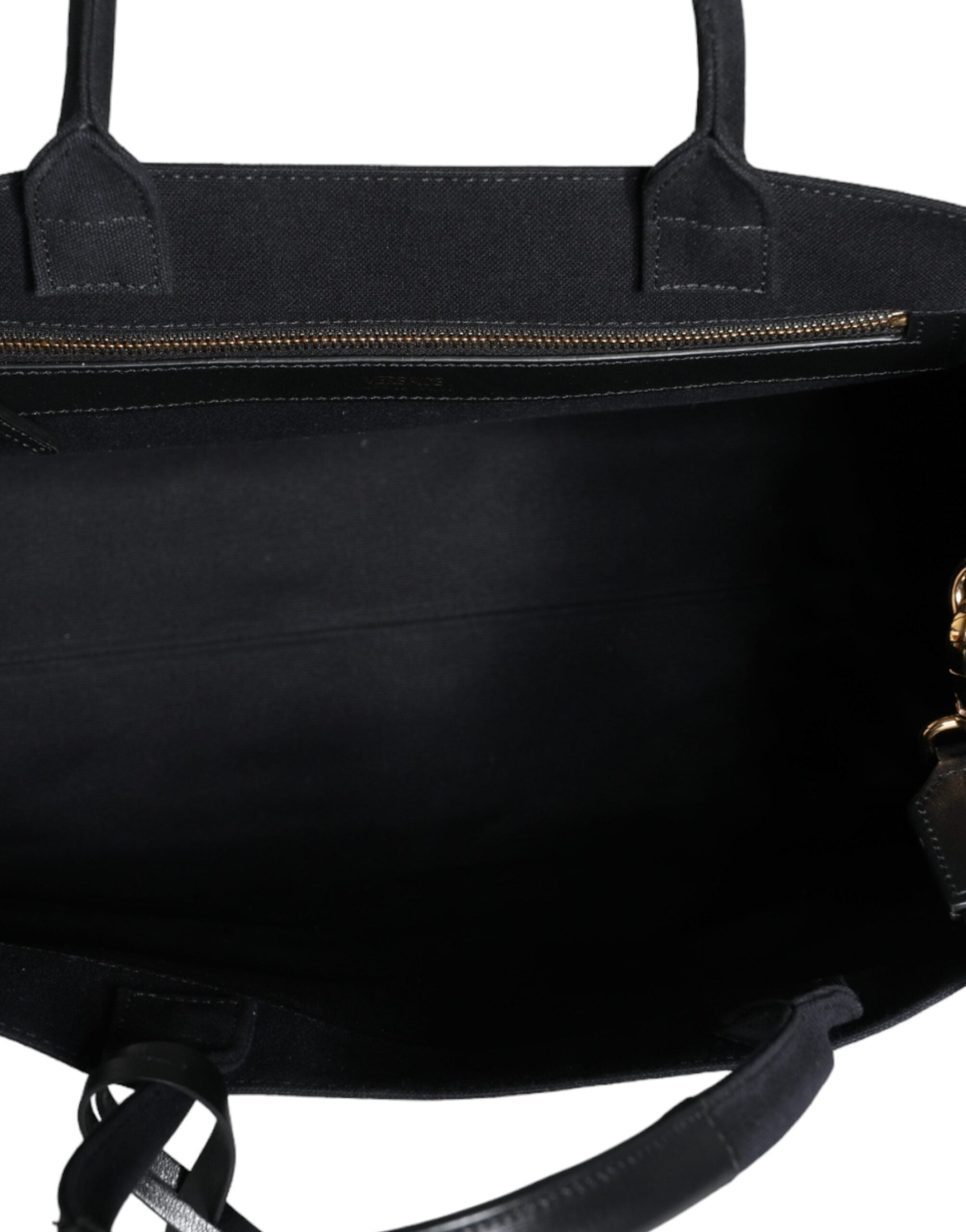 Black Leather & Canvas Crossbody Tote Bag with Logo