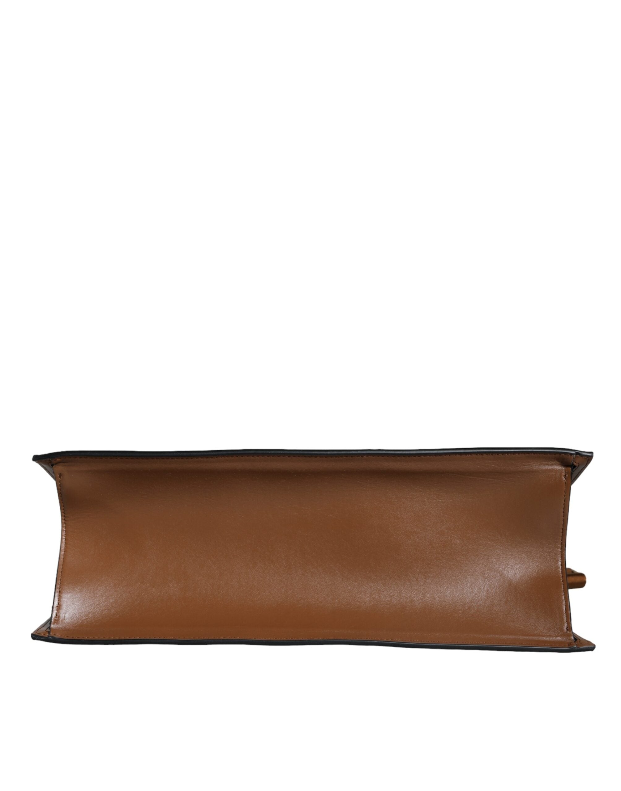 Brown Leather Crossbody Tote Bag with Jacquard Logo
