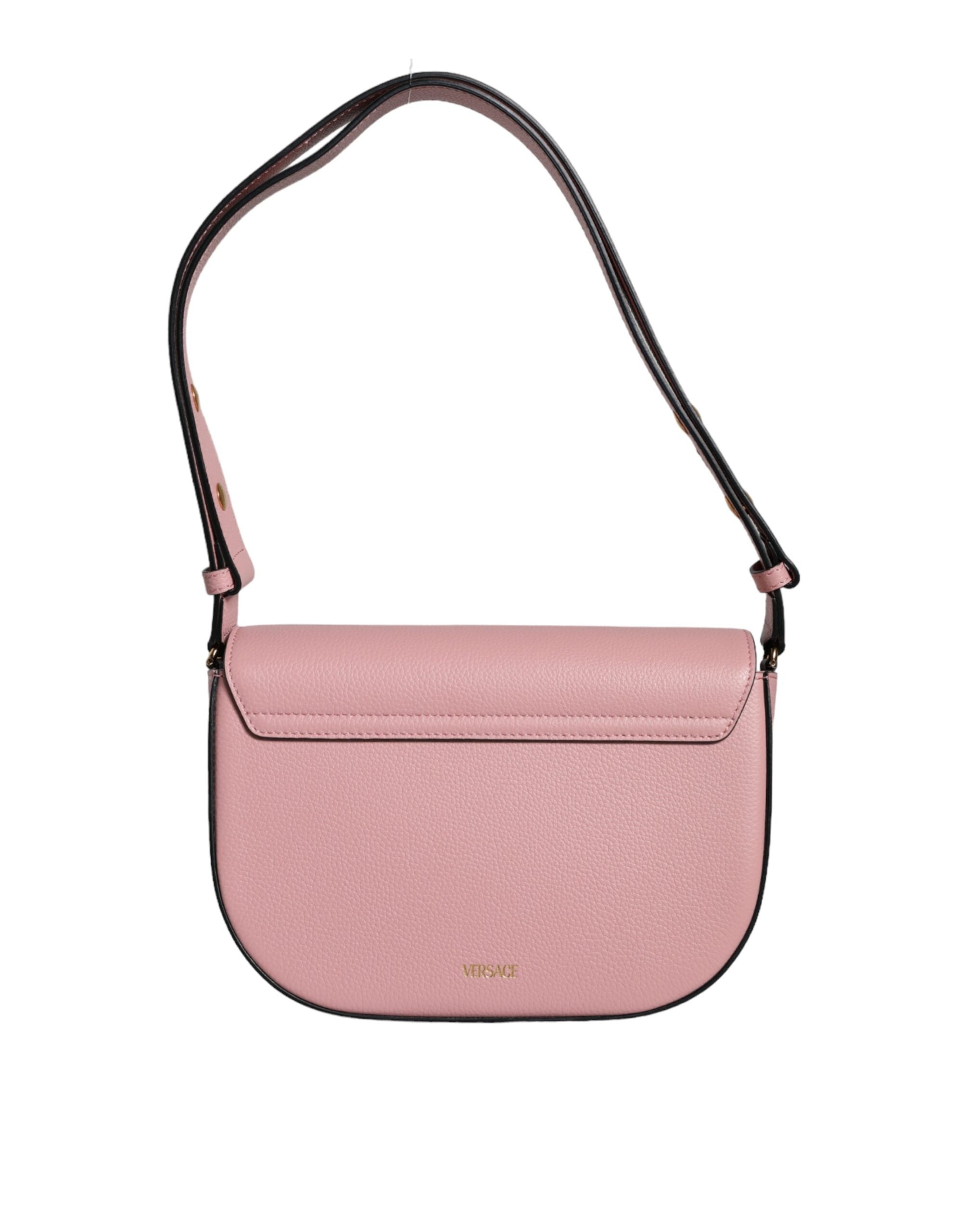 Pink Leather Crossbody Bag with Logo by Versace