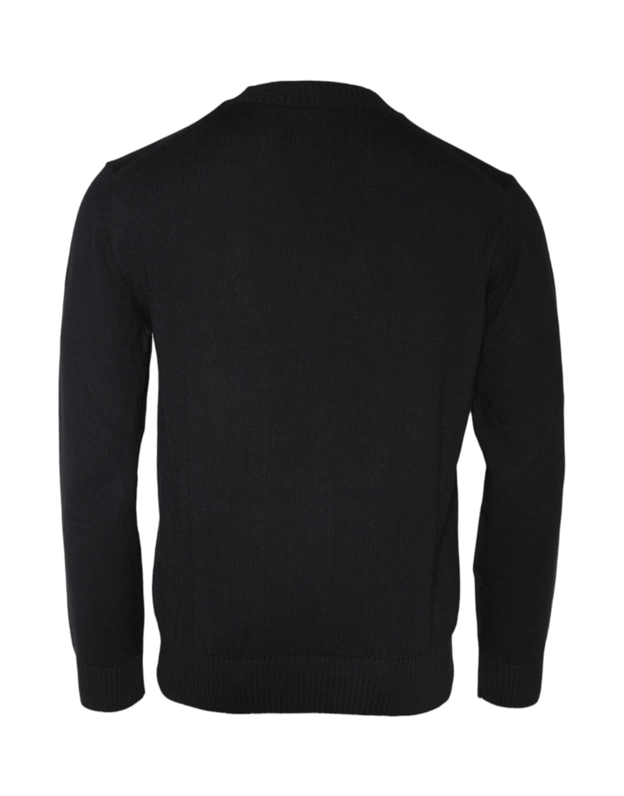 Pull-over noir à col rond brodé de Méduse