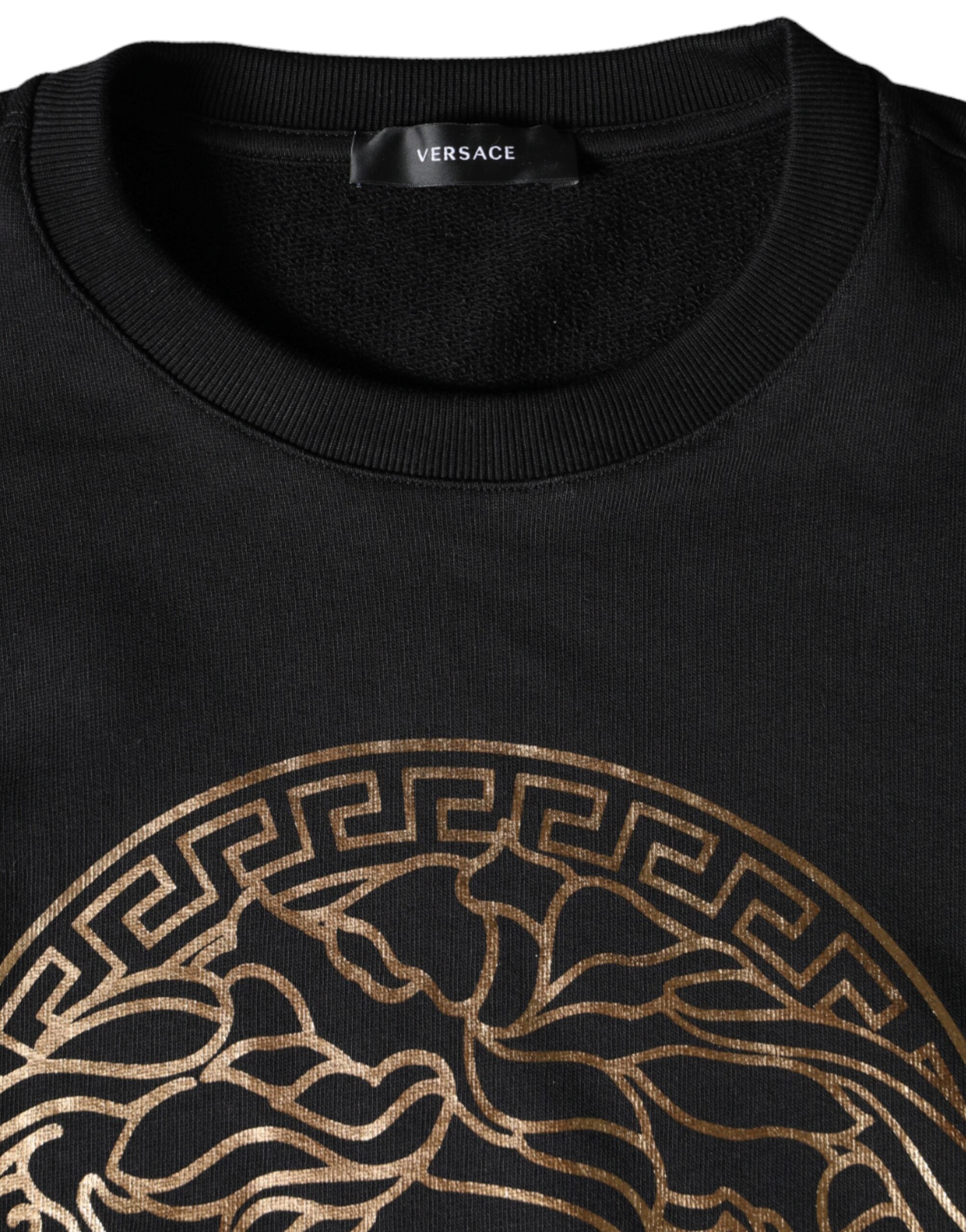Sweat-shirt à col rond en coton molletonné noir Medusa