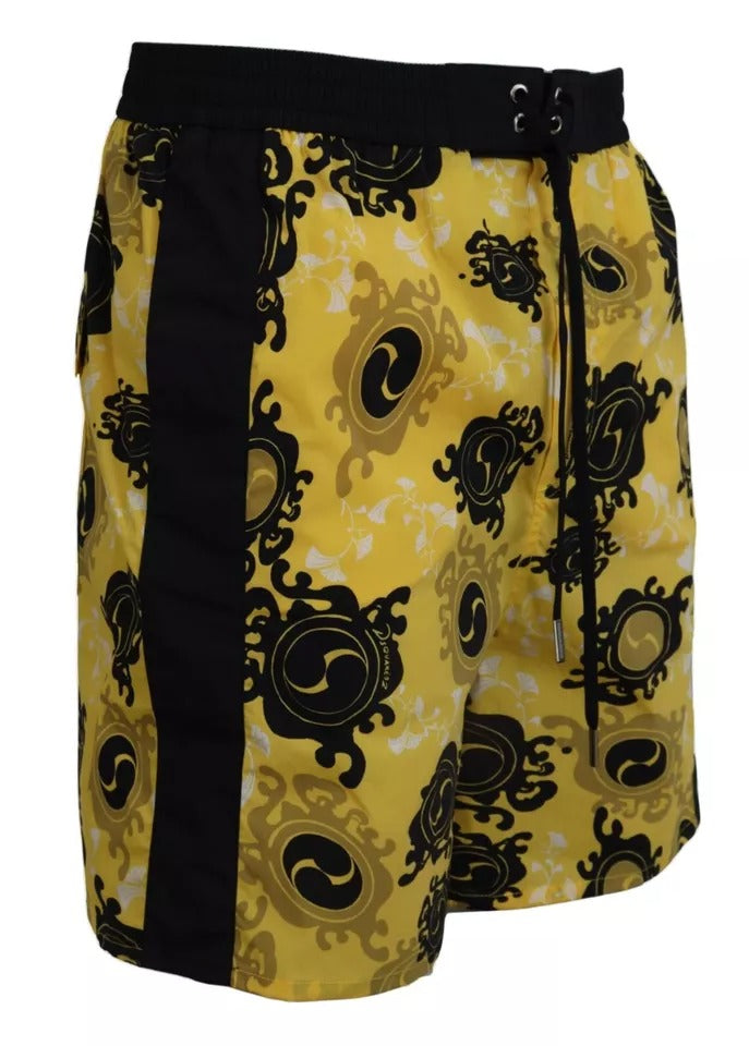 Short de bain de plage en nylon imprimé jaune et noir