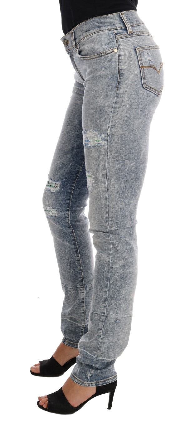 Jean slim stretch déchiré bleu délavé