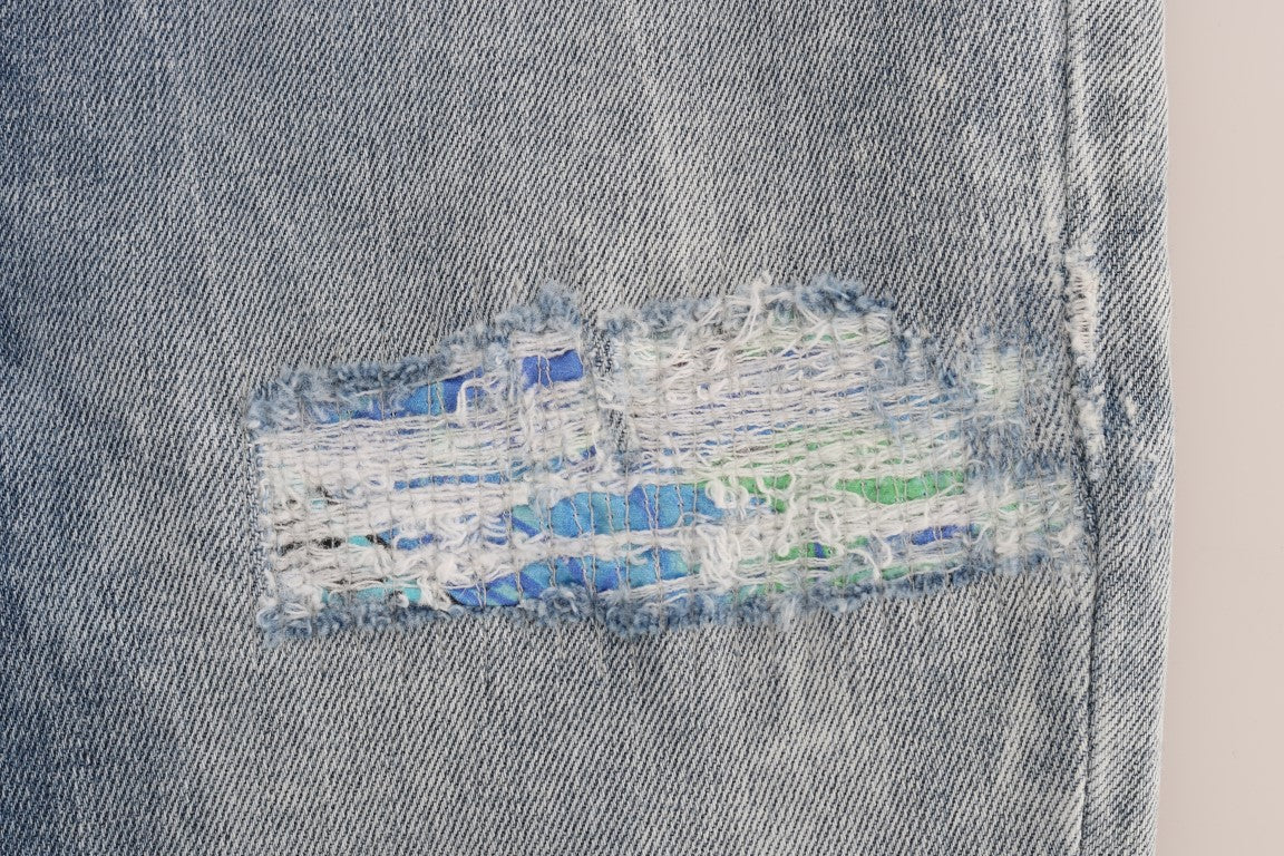 Light Blue Cotton Slim Fit Torn Jeans by Versace Jeans VJ
