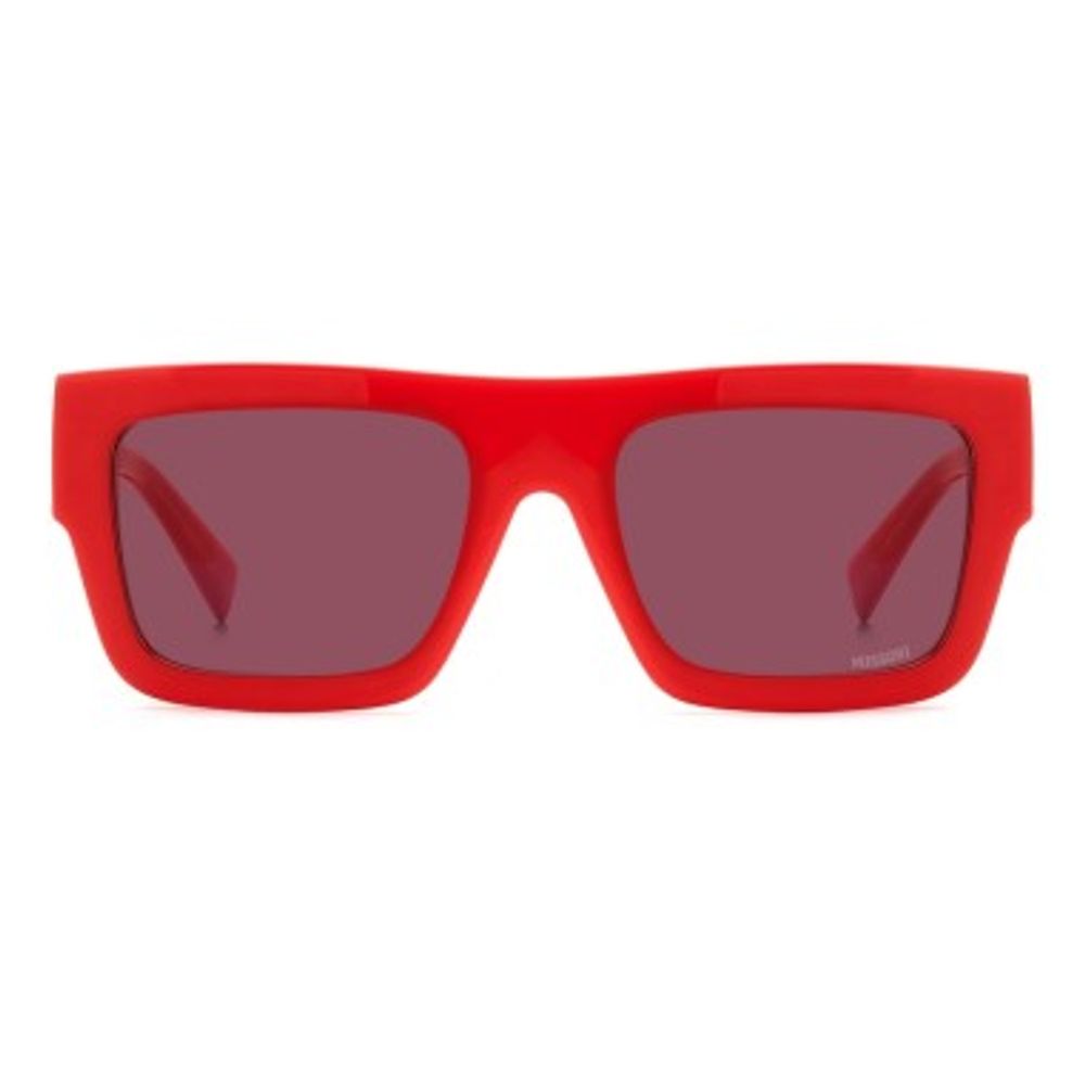Rote synthetische Sonnenbrille mit mehrfarbigem Design