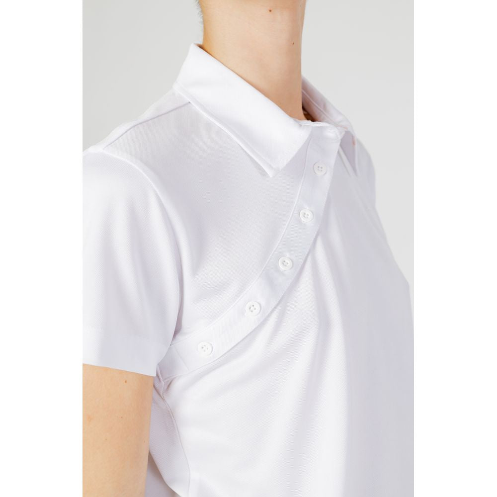 White Synthetic T-Shirt with Classic Collar and Logo Embroidery