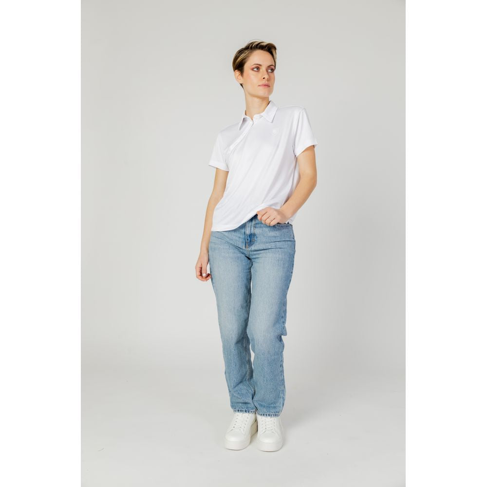 White Synthetic T-Shirt with Classic Collar and Logo Embroidery
