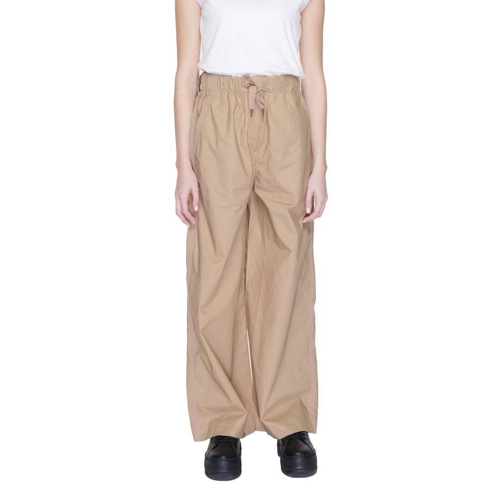 Beige Cotton Palazzo Pants with Drawstring Waist
