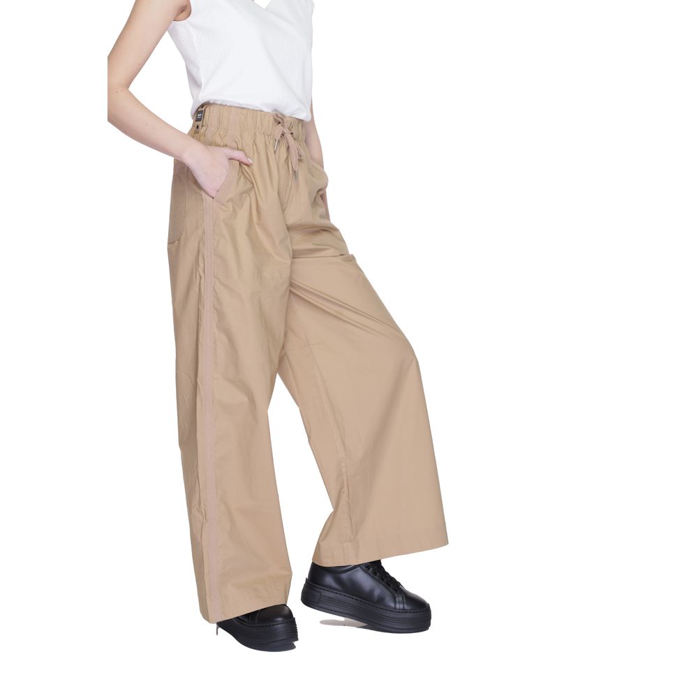 Beige Cotton Palazzo Pants with Drawstring Waist