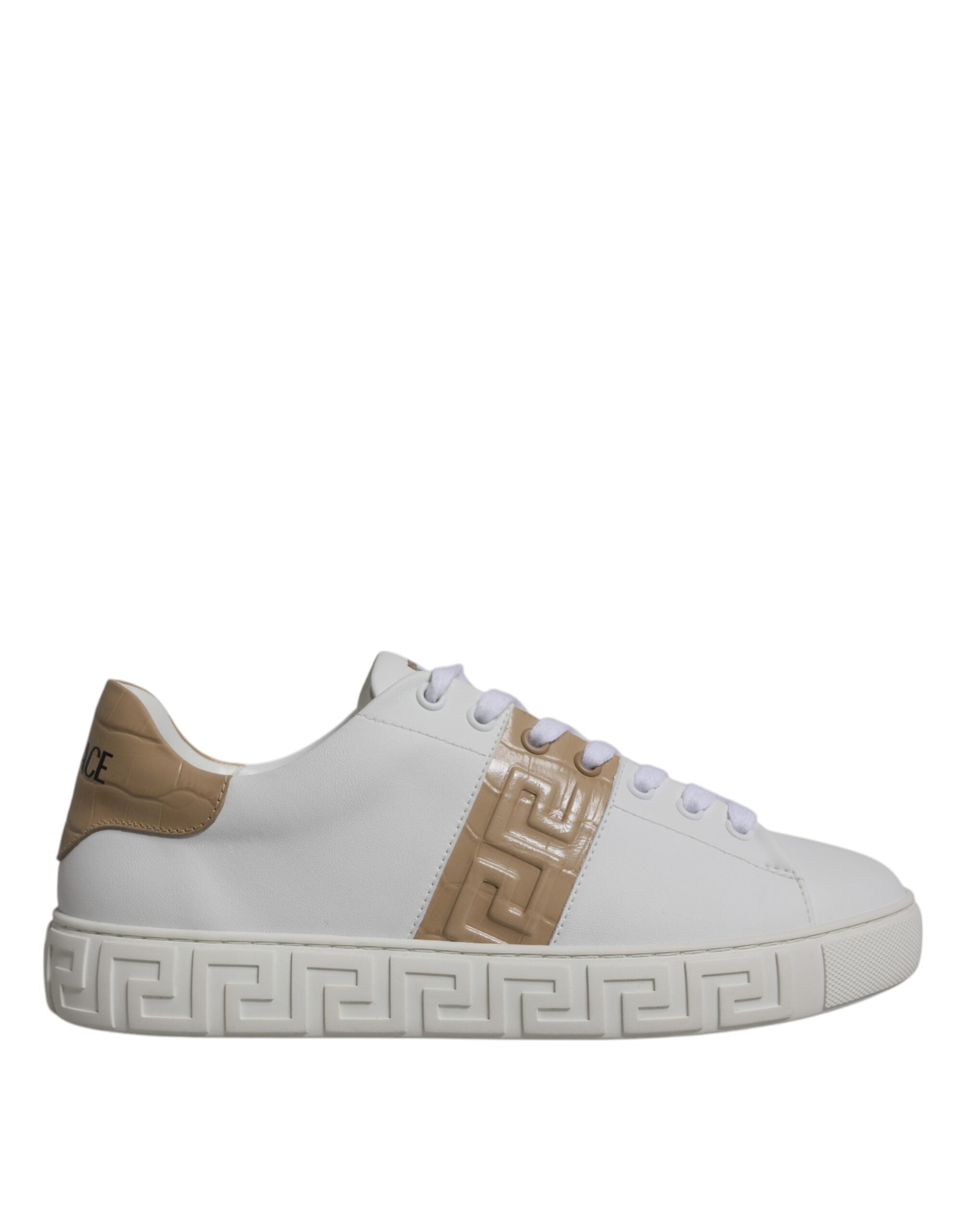 Baskets basses pour hommes en TPU imprimé Greca blanc et marron