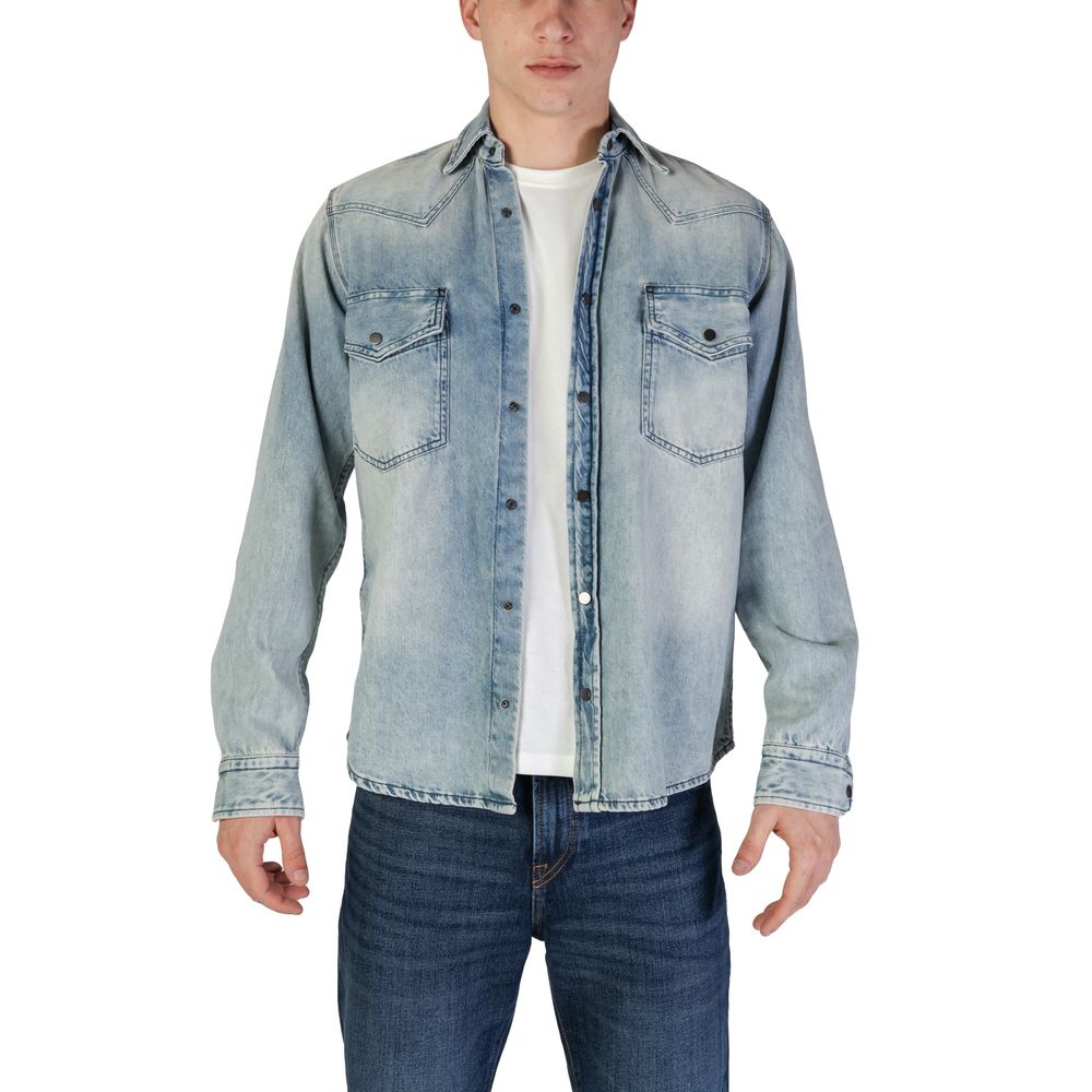 Light Blue Cotton Denim Shirt with Snap Buttons