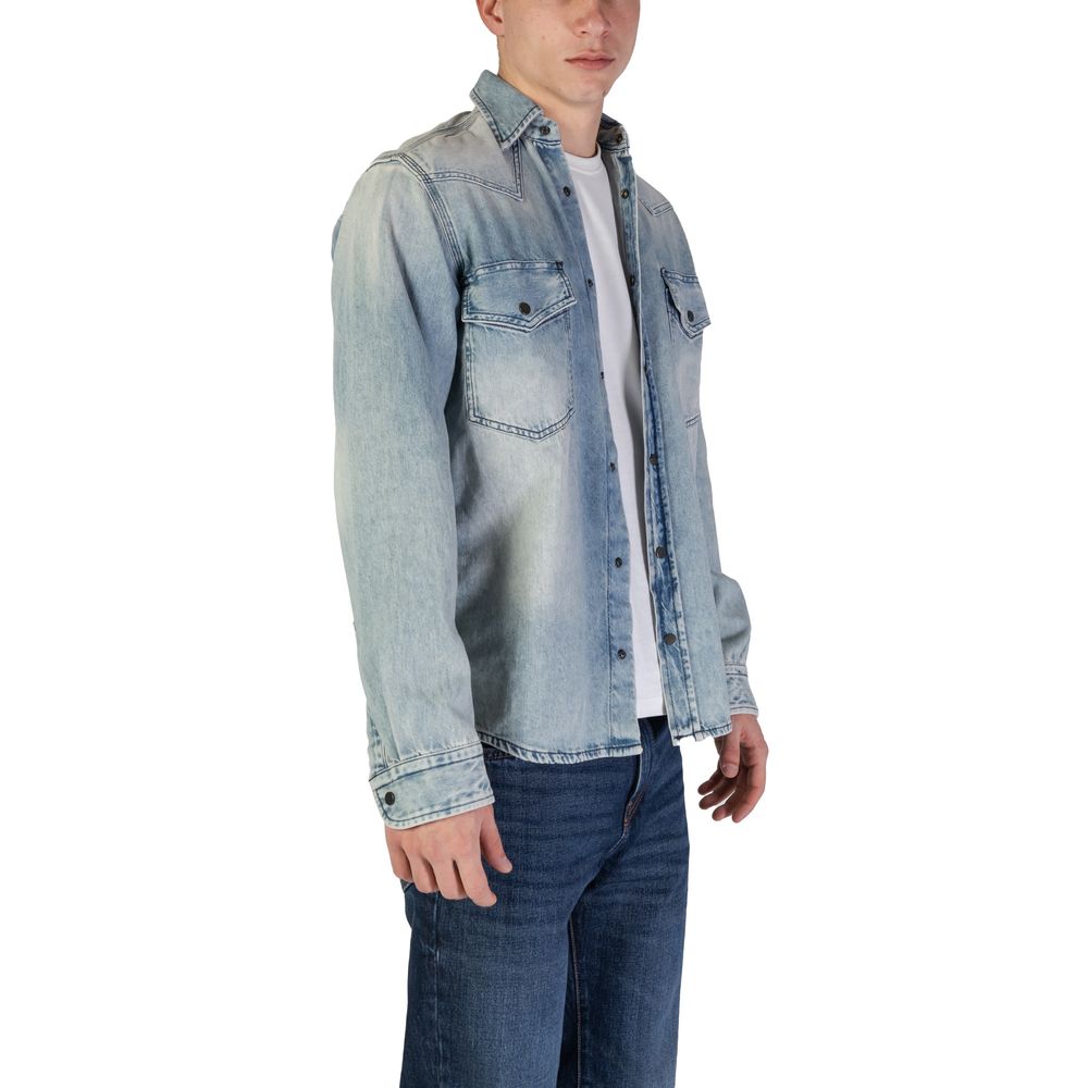 Light Blue Cotton Shirt with Snap Buttons