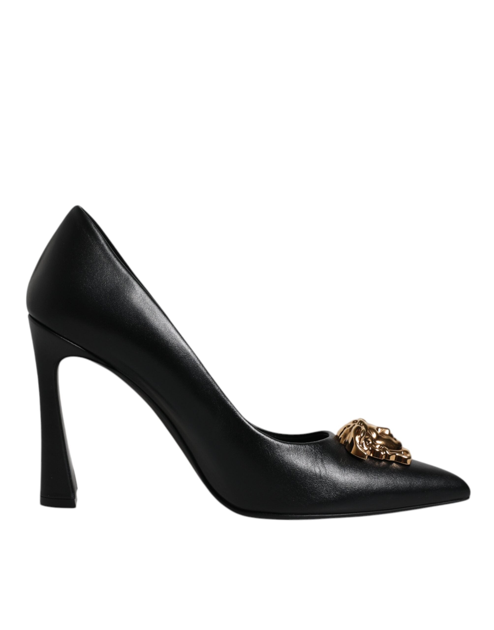 Black Leather Pumps with Logo Plaque High Heels