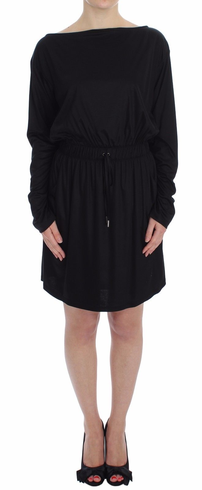 Schwarzes Shiftkleid aus Synthetik mit verstellbarem Taillenband