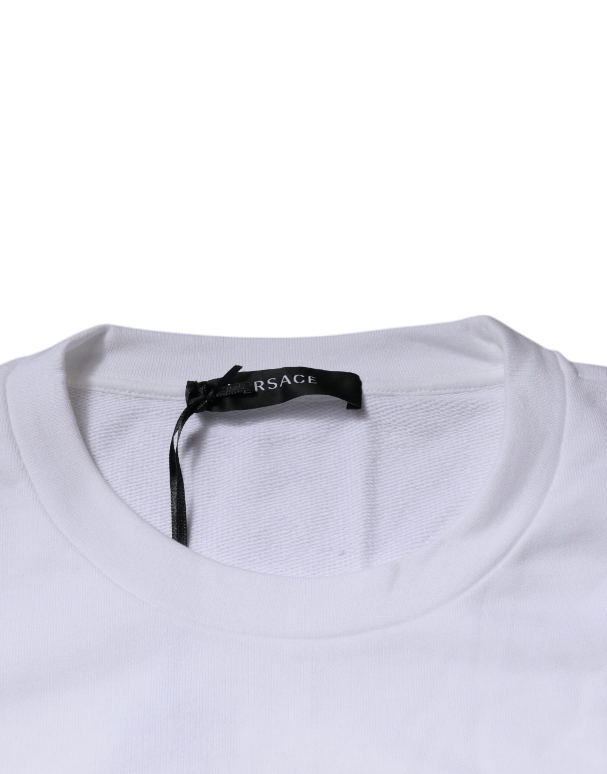 Pull-over blanc à col rond brodé de Méduse