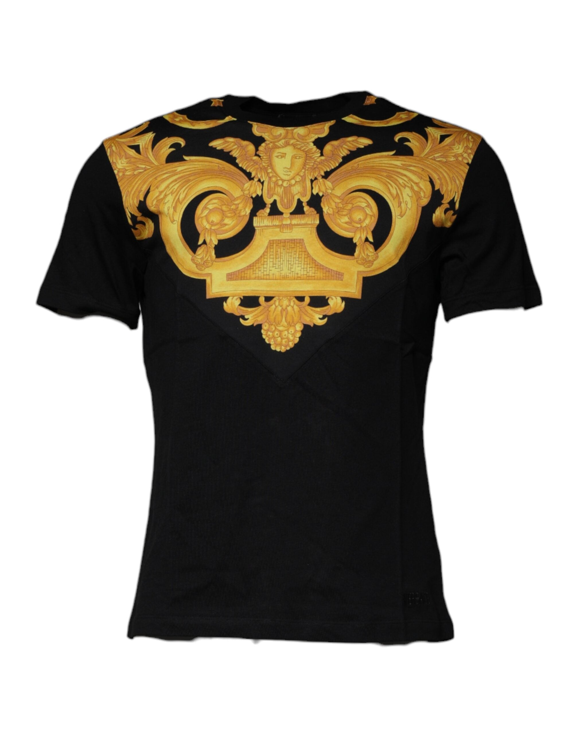 Schwarzes Rundhals-T-Shirt aus Baumwolle mit Medusa-Print
