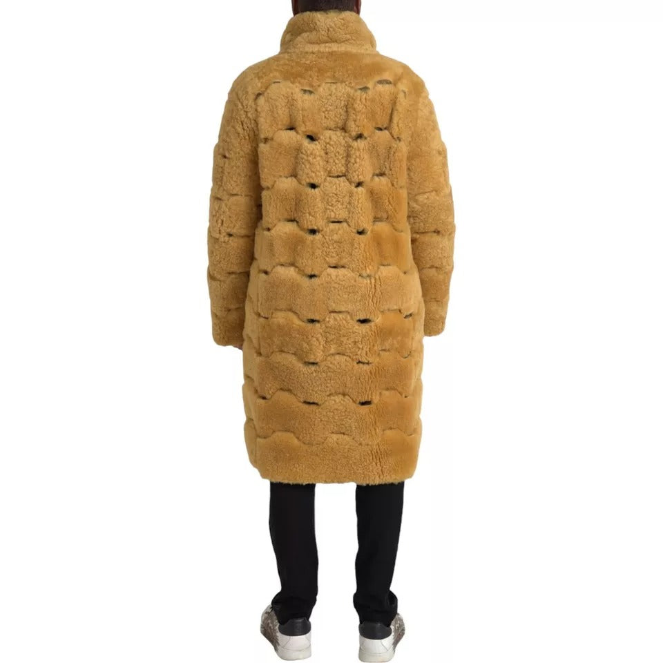 Bottega Veneta Gelber langer Teddy-Mantel aus Wolle