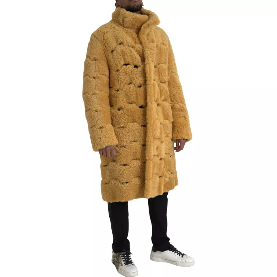 Bottega Veneta Gelber langer Teddy-Mantel aus Wolle