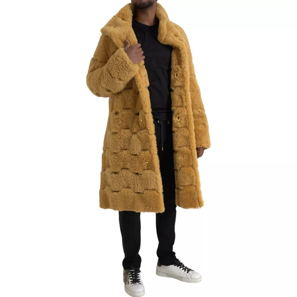 Bottega Veneta Gelber langer Teddy-Mantel aus Wolle