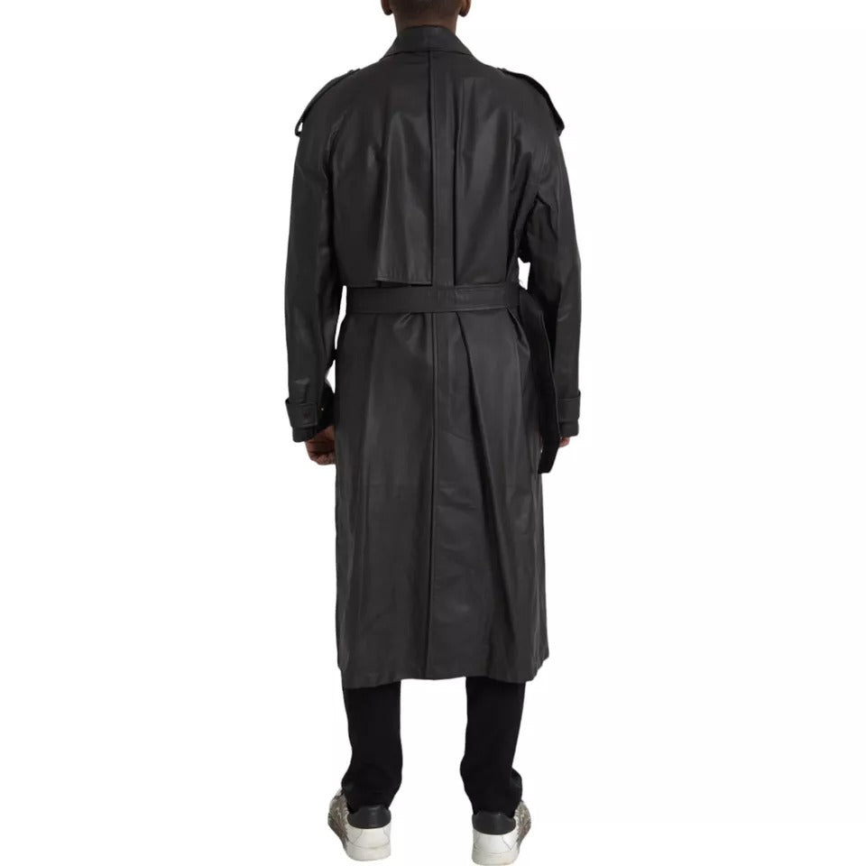 Trench-coat imperméable en cuir noir pour homme