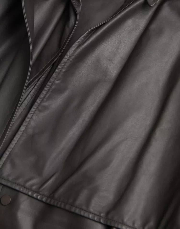Trench-coat imperméable en cuir noir pour homme