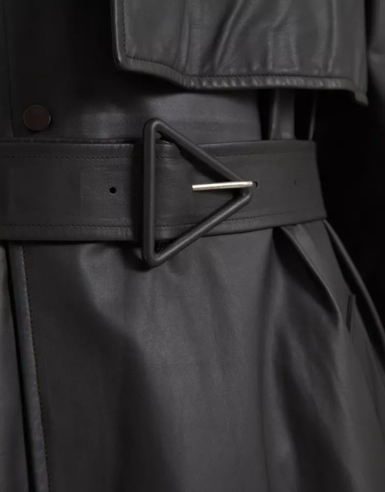 Trench-coat imperméable en cuir noir pour homme