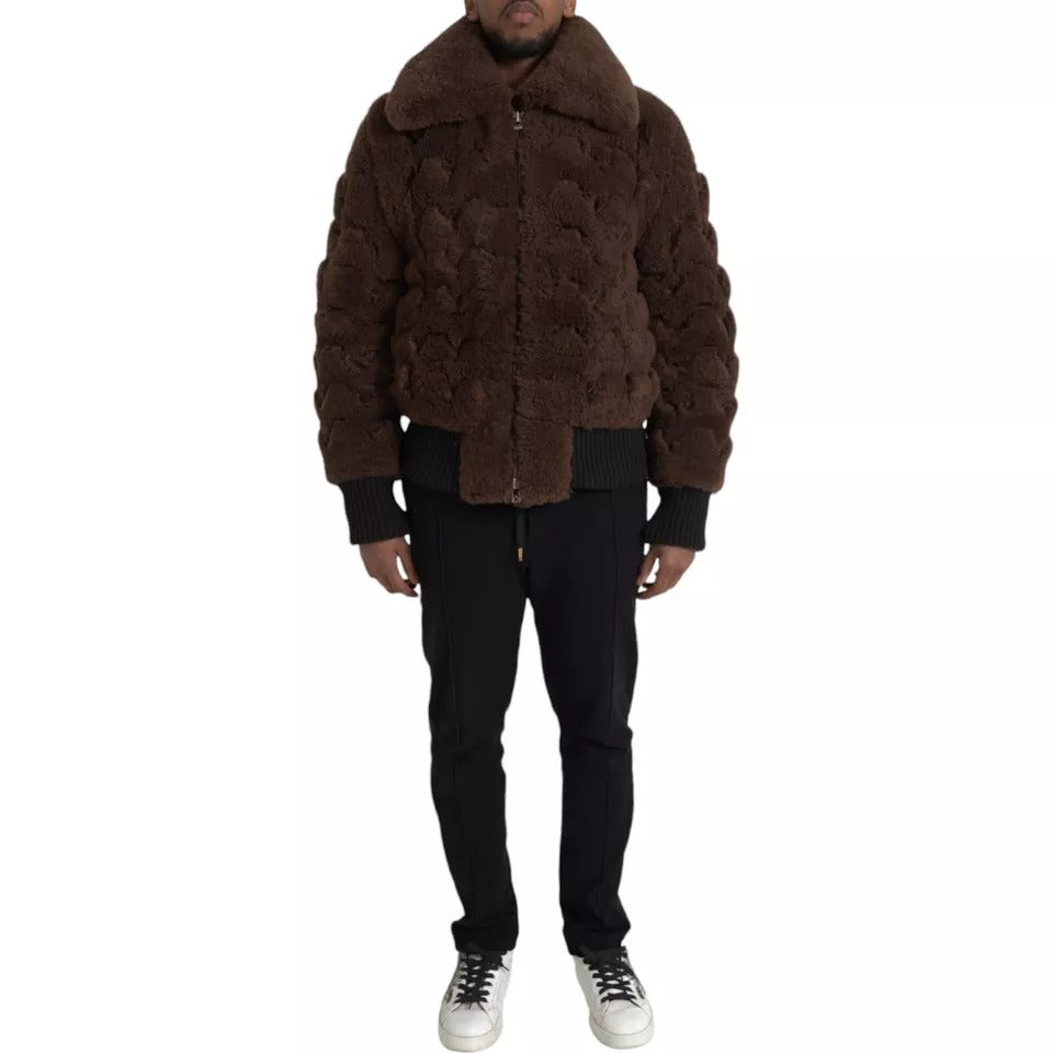 Brown Shearling Wool Bomber Jacket