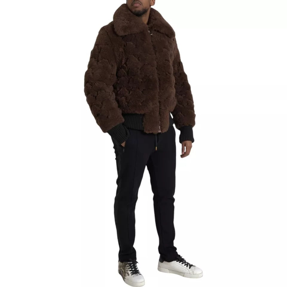 Bottega Veneta Brauner Mantel aus Lammfell und Lammleder