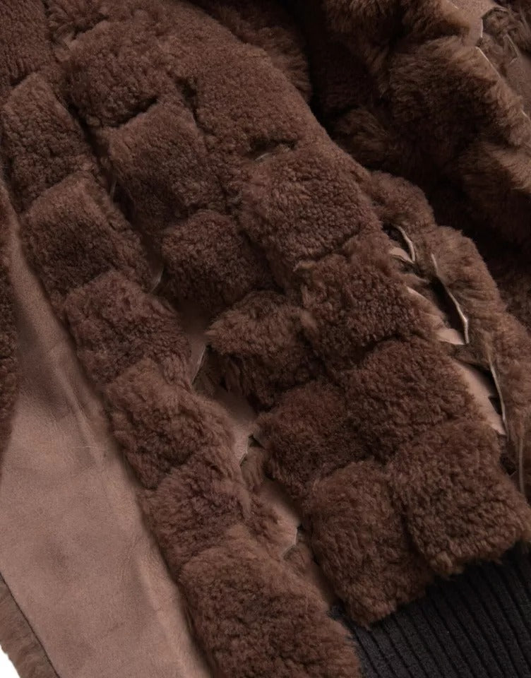 Bottega Veneta Brauner Mantel aus Lammfell und Lammleder