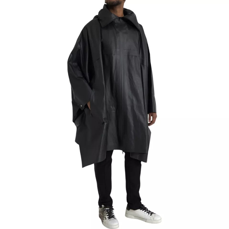Bottega Veneta Schwarzer Leder-Trenchcoat mit Kapuze für Herren