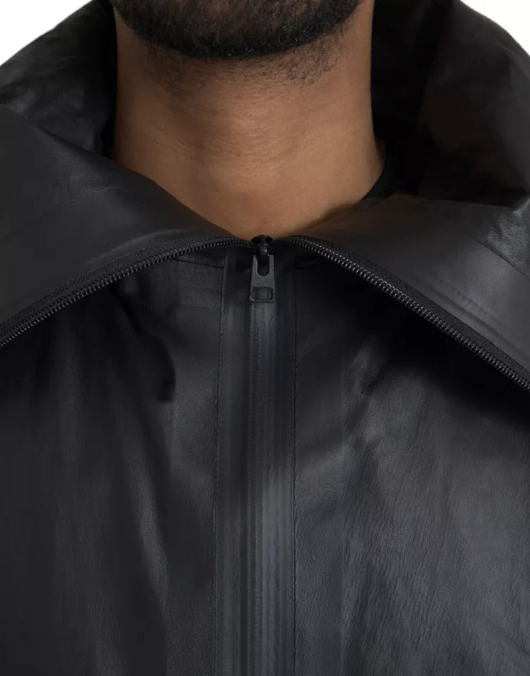 Bottega Veneta Schwarzer Leder-Trenchcoat mit Kapuze für Herren