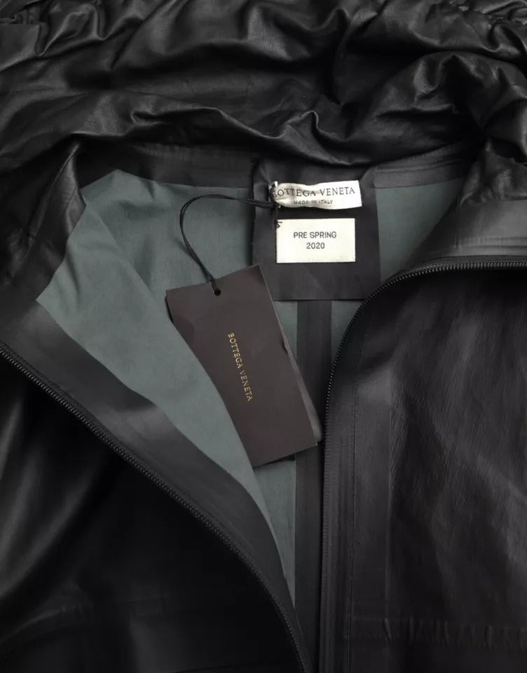 Bottega Veneta Schwarzer Leder-Trenchcoat mit Kapuze für Herren