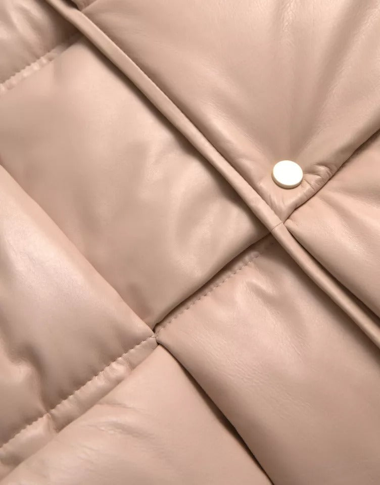 Veste matelassée beige sans manches en cuir de veau