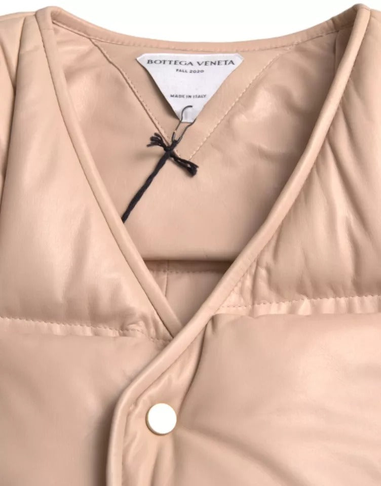 Veste matelassée beige sans manches en cuir de veau