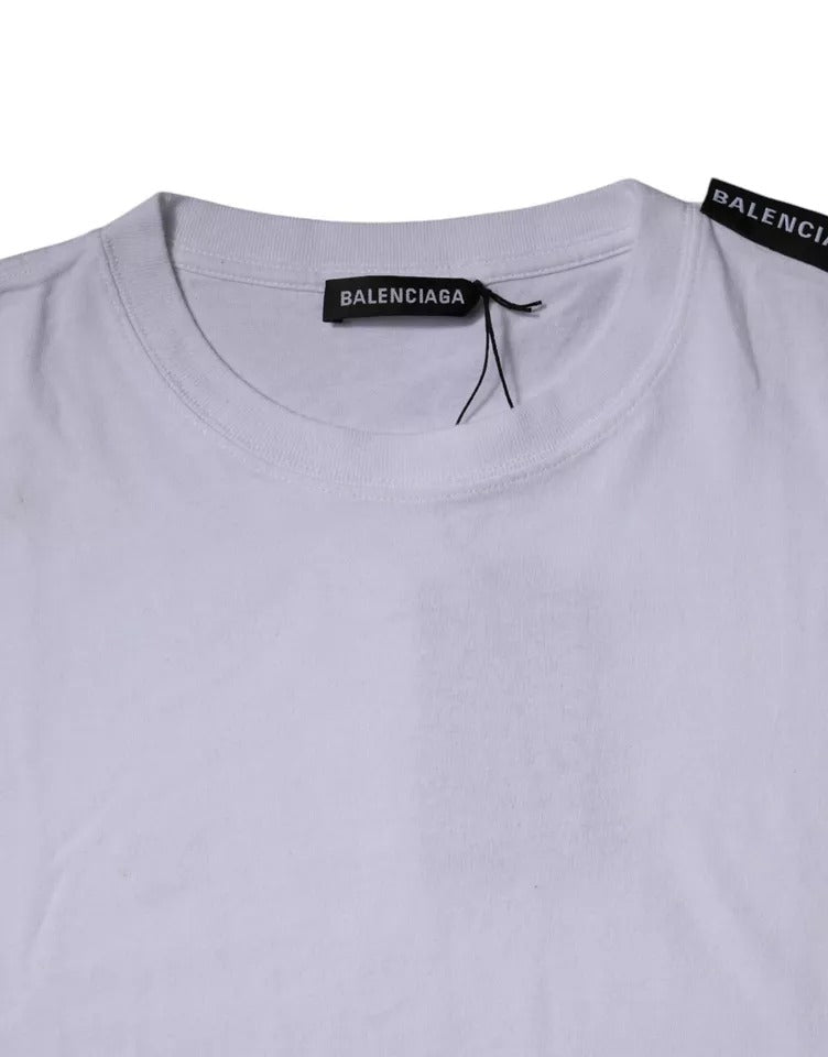 T-shirt à manches courtes et col rond en jersey de coton blanc avec logo