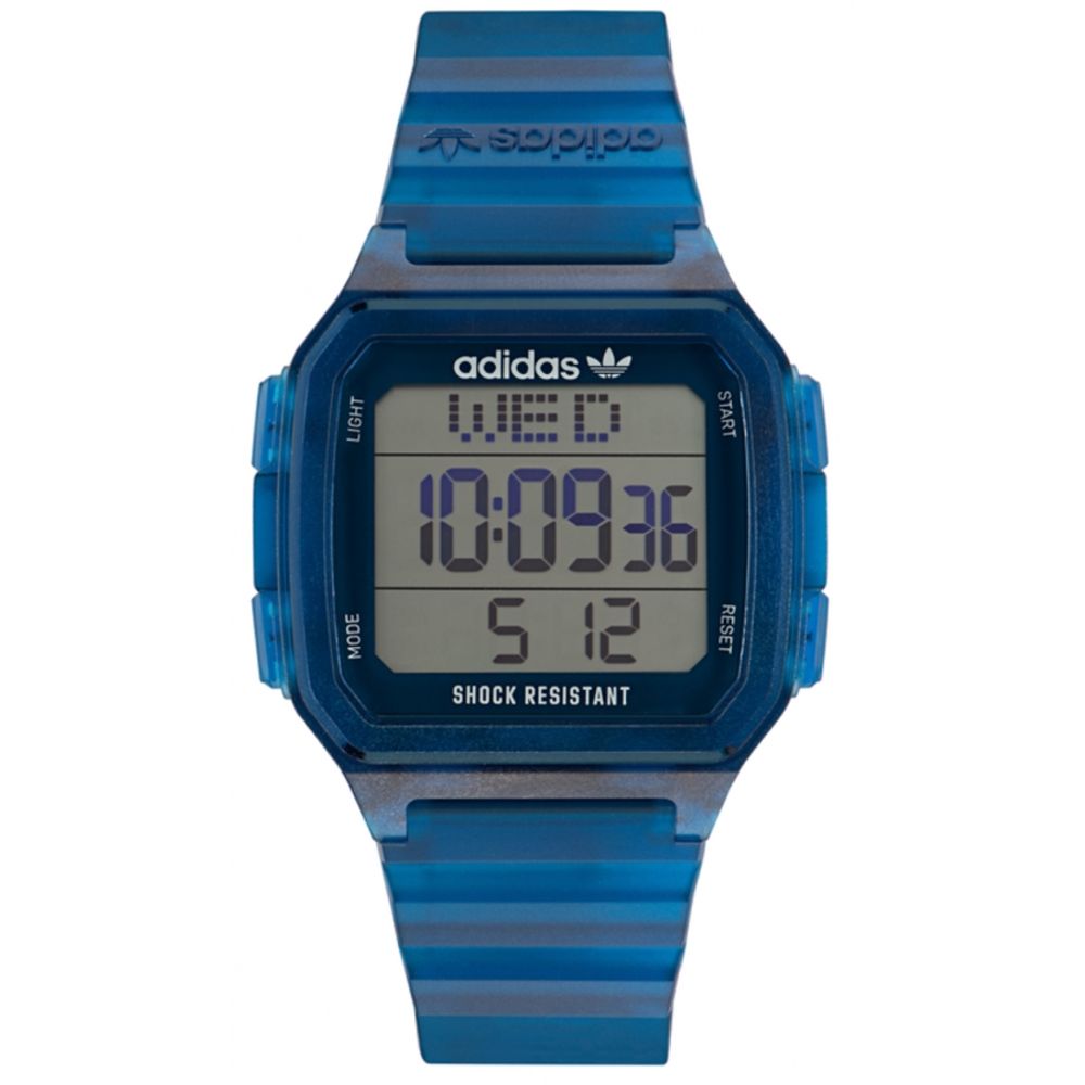 Blaue synthetische Digitaluhr mit Wecker