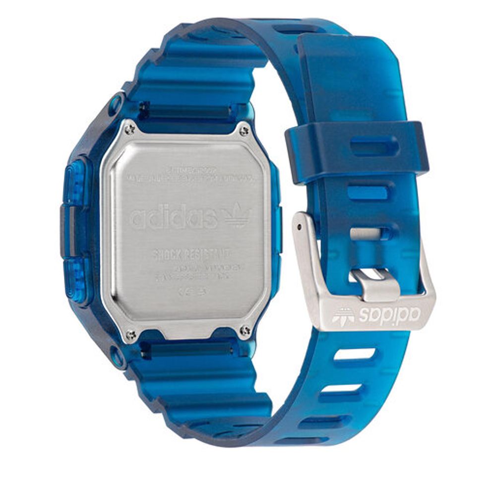 Blaue synthetische Digitaluhr mit Wecker