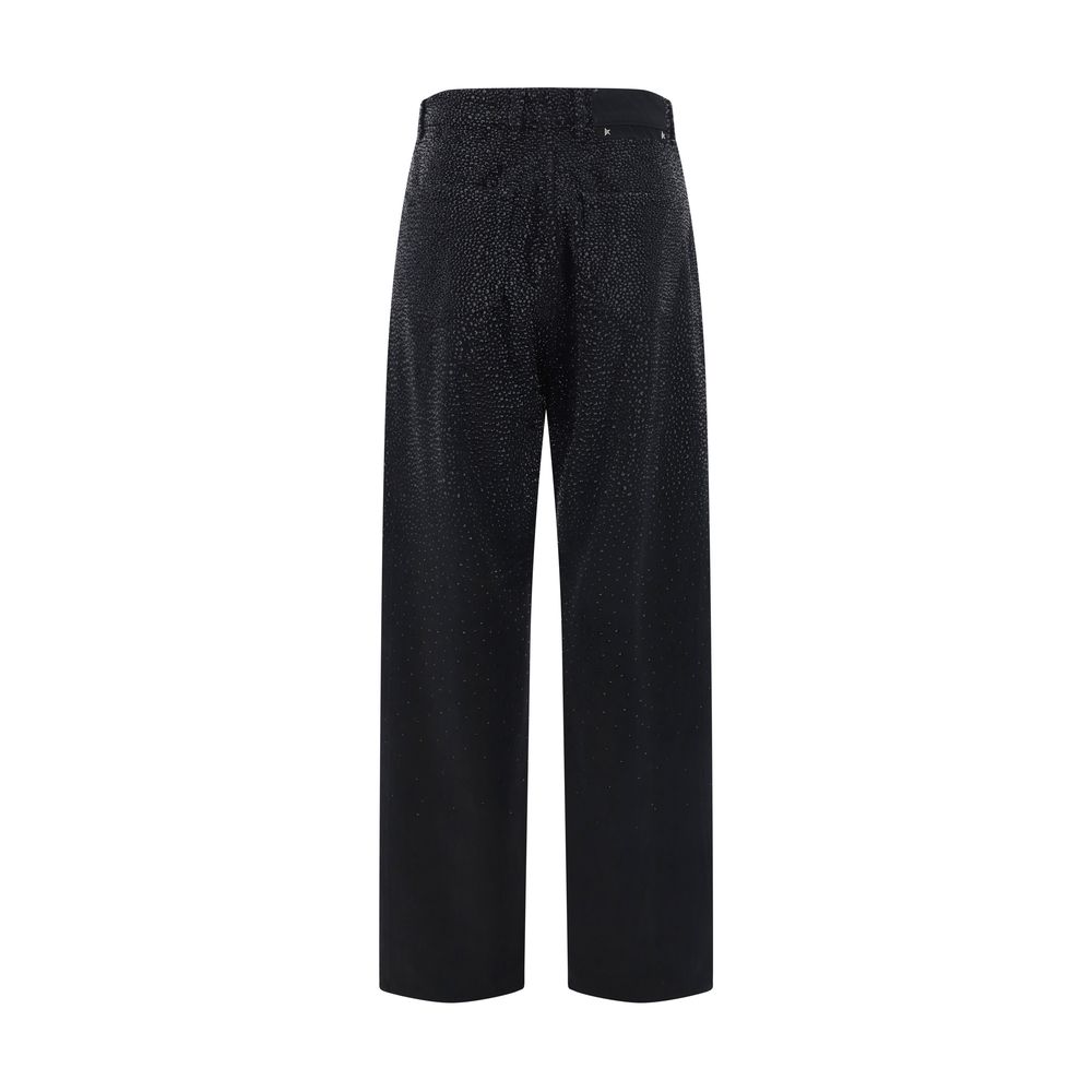 Monochrome Cotton Kim Pants with Leather Patch